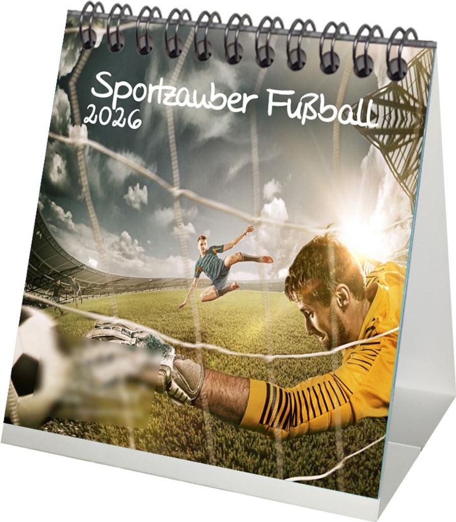 Sportzauber Fussball Tischkalender 10cm x 10cm für 2026 Freizeit Sport - Geschenkset Inhalt: 1x Kalender 1x Weihnachtsanhänger 1x Grußanhänger ...