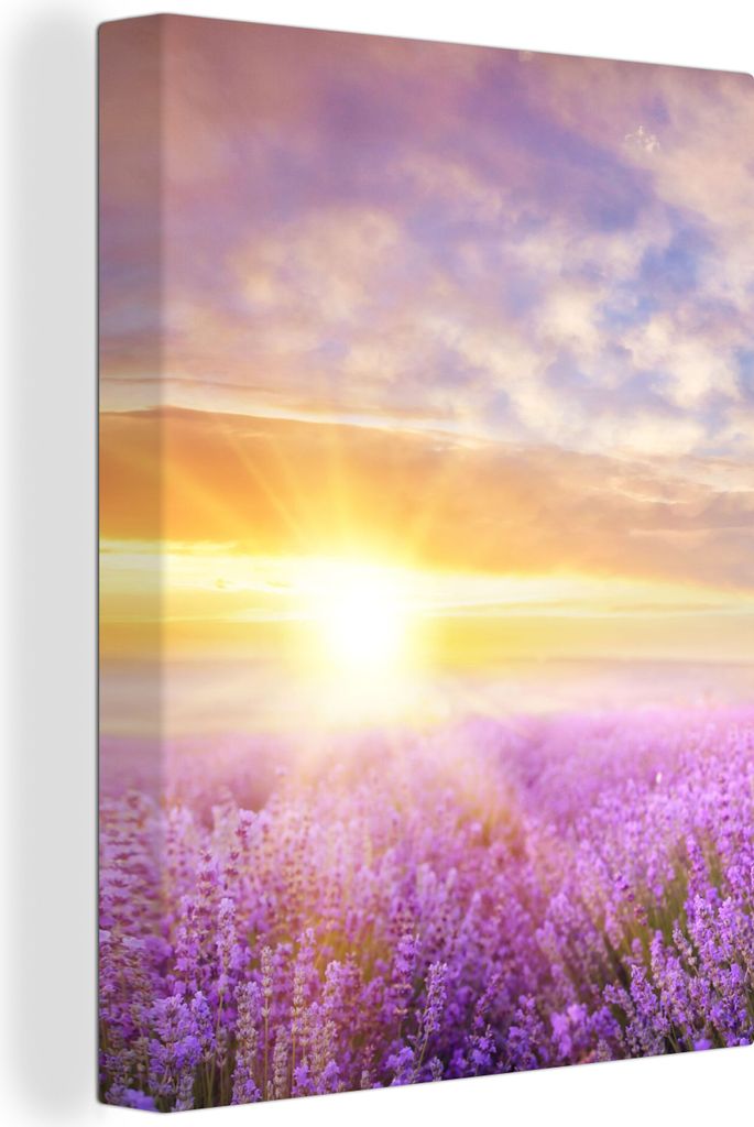 MuchoWow - Leinwandbilder - Lavendel - Sonne - Himmel - Natur, Wandbild, Wanddeko Bilder Wohnzimmer, 30x40 cm