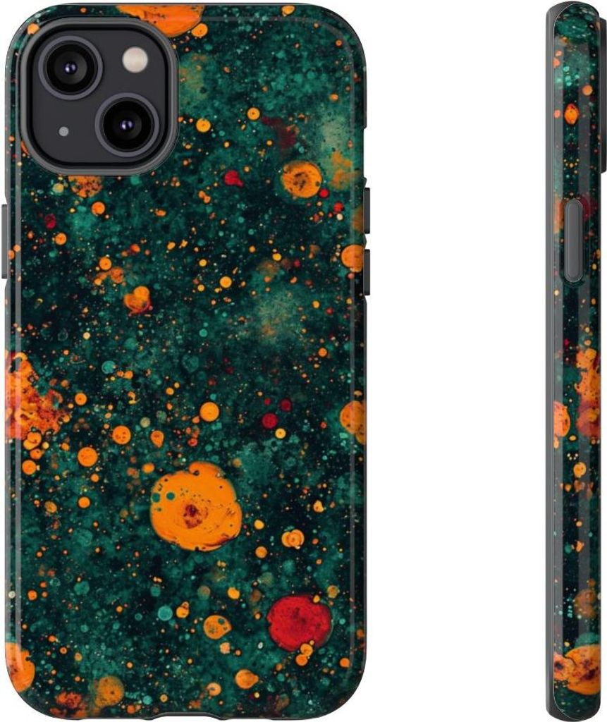 Abstraktes Blasenmuster in Orange und Petrol – Hülle Kompatibel mit iPhone 14 Plus