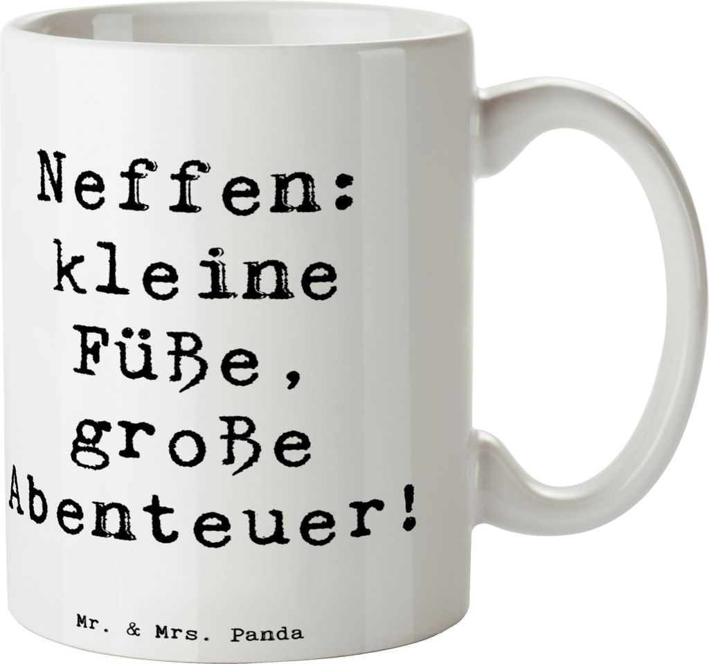 Mr. & Mrs. Panda Teetasse Spruch Neffe Abenteuer - Weiß - Geschenk, Handarbeit, Kaffeepott, Kinder, Bindung, Pott, Dekotasse, Tasse, Familienereig...