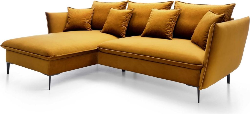 FURNLUX Ecksofa Glänzend Gelb Und Schwarz 258cm / Hauptfarbe: Gelb / Abmessungen: 258 x 91 x 167 cm