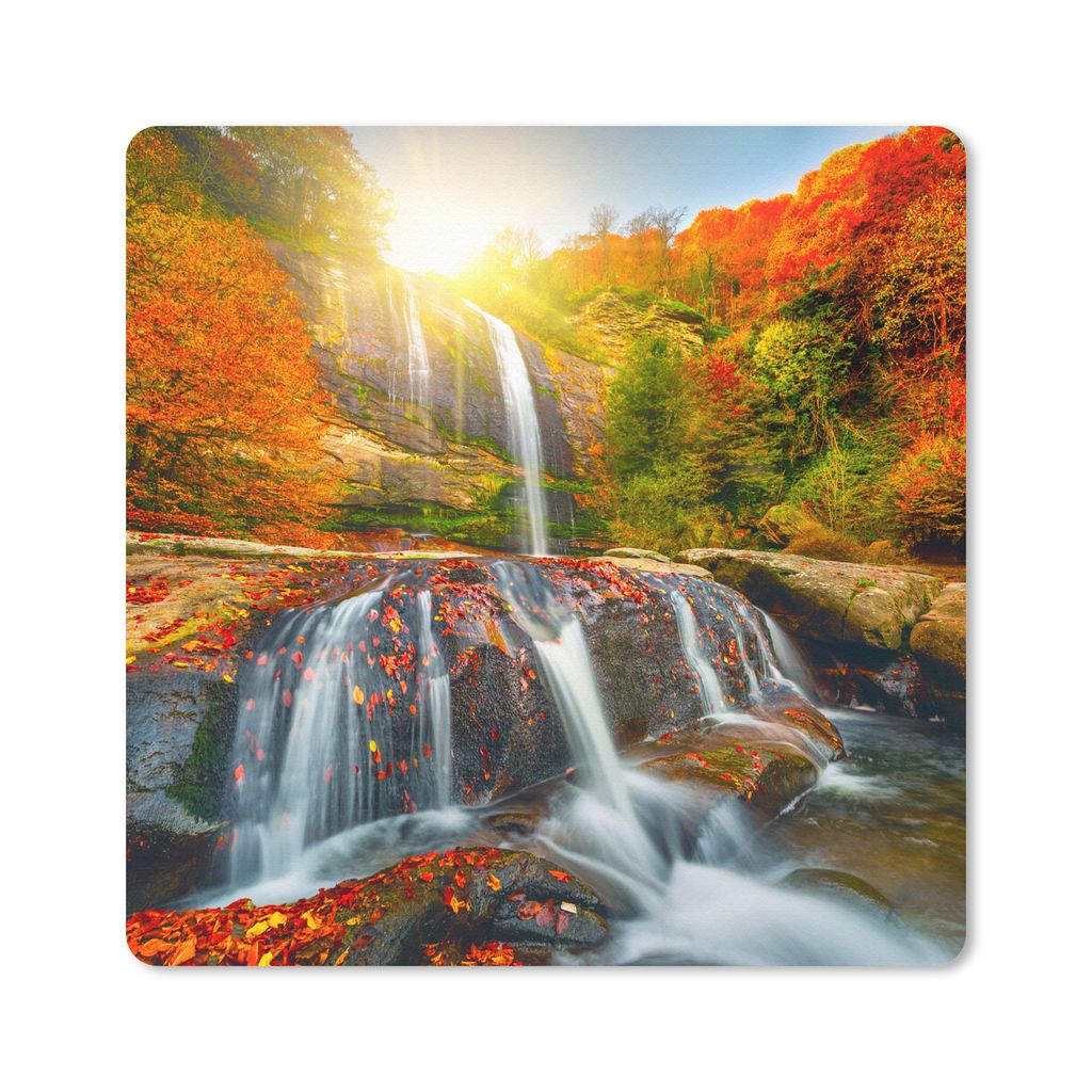 MuchoWow Mauspad Mousepad Wasserfall - Natur - Herbst - Rot - Wasser 30x30 cm - Mousepads - Maus Mat - Pad - Mausunterlage - Gaming