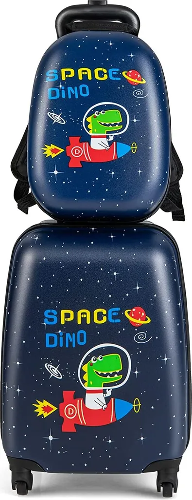 COSTWAY Set Valigie Bambini Nero: Trolley Rigido e Zaino Scuola