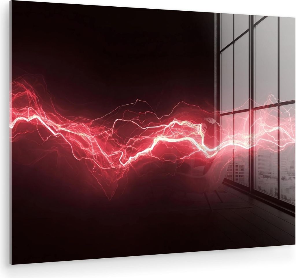 MuchoWow Glasbilder - Bilder auf Wandbild - Foto auf Glas Spiele - Rot - Elektrizität - Energie - Linie 80x60 cm Wanddekoration aus Glas - Acrylgl...
