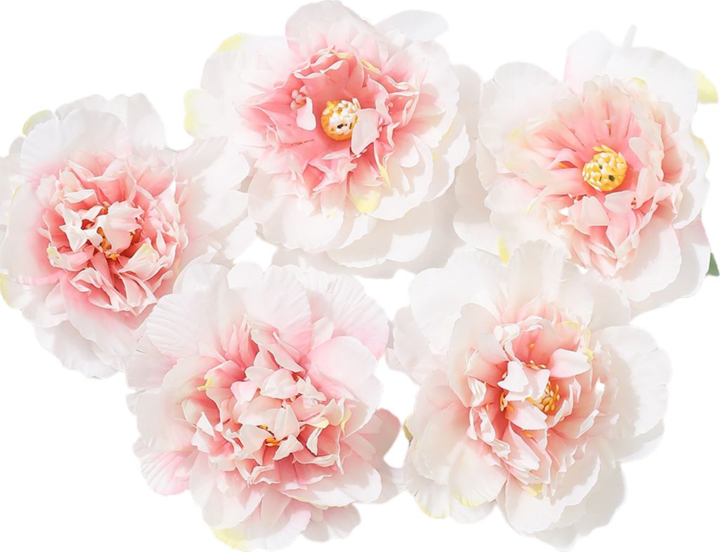 5pcs gefälschte Blumenkopfwetter-resistente romantische Kunstseidenblooming Peony Fake Flower Wedding Decoration-Weiß Rosa