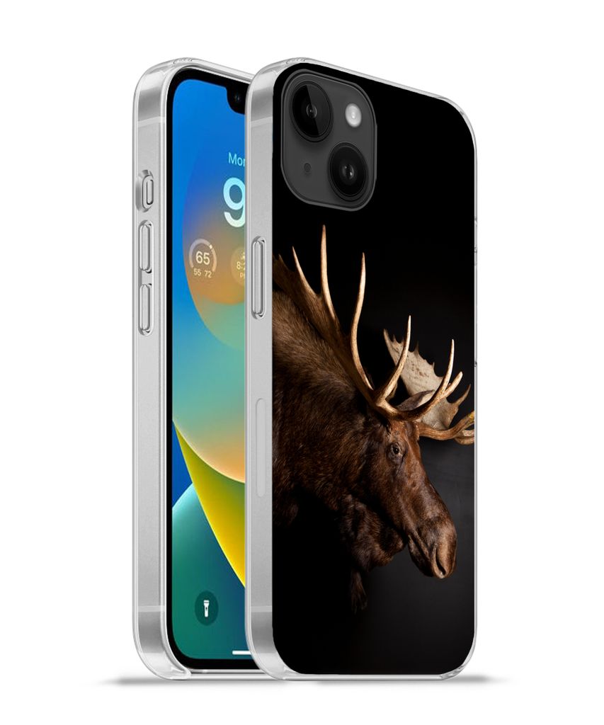 MuchoWow Handyhülle Schutzhülle Hülle für Apple iPhone 14 Plus - Soft case Elch - Geweih - Porträt Silikon Softcase Handy Hülle - Abbildung