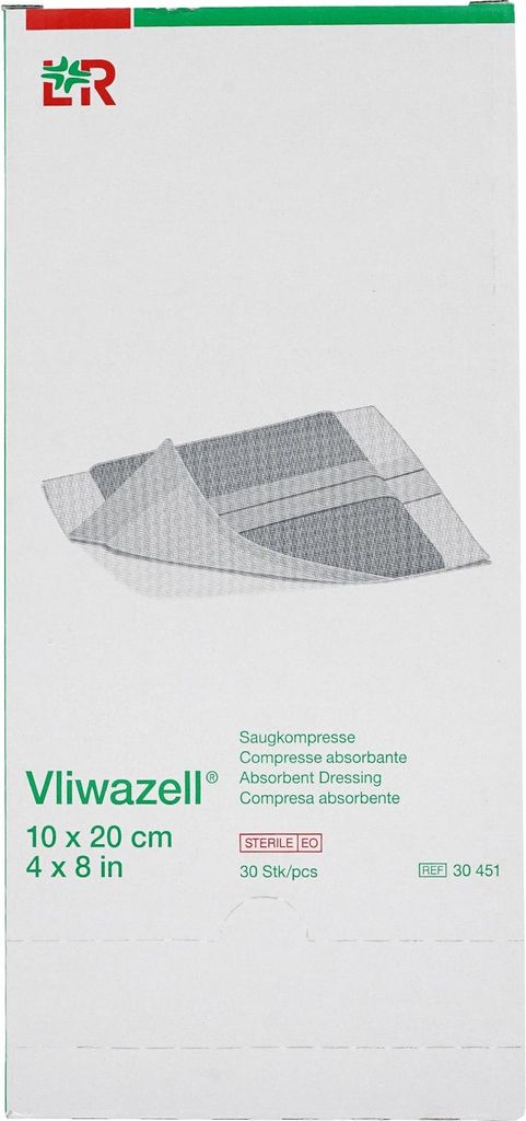 Compresses absorbantes Vliwazell 10x20 cm stériles 30 pces Image du produit 