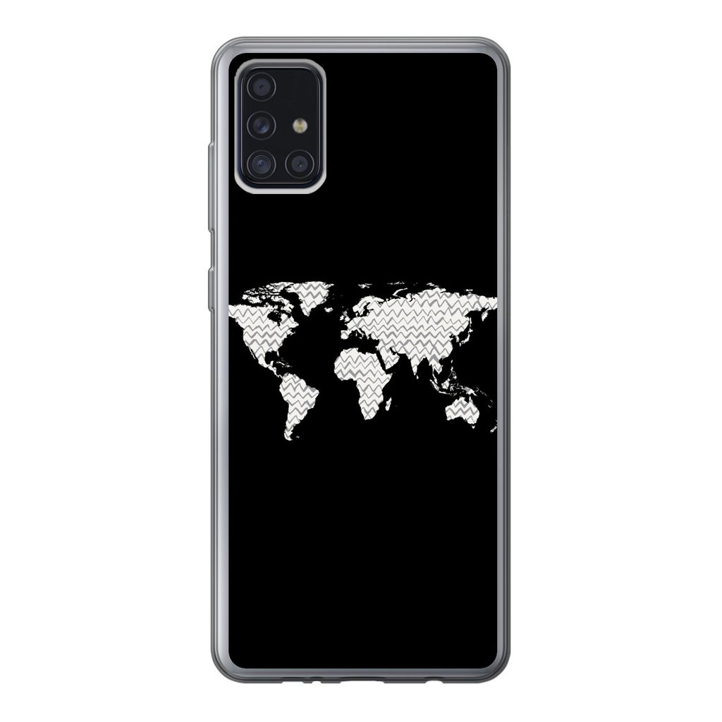 MuchoWow Handyhülle Schutzhülle Hülle für Samsung Galaxy A52 5G Weltkarte - Muster - Schwarz Silikon Softcase Handy Hülle - Umschlag