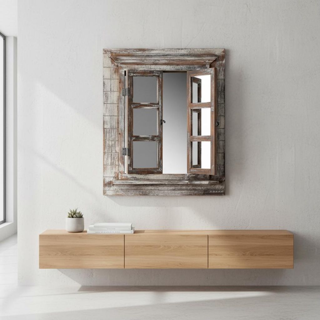 Wandspiegel mit Scheiben Braun Bilderrahmen Fensterladen Fotorahmen Holzdeko