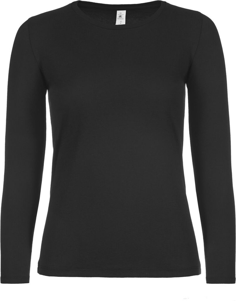 B&C Damen Langarmshirt #E150 RW6528 (XS) (Schwarz)
