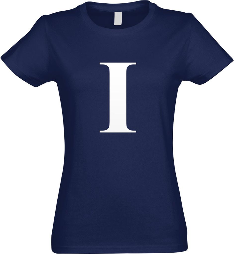 Kiwistar - T-Shirt tailliert - Damen - Navy - Buchstabe I - Alphabet - mit Motiv Bedruckt - Funshirt Design - Sport - Freizeit - Damen - XL