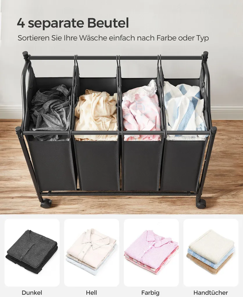 Panier à linge 4 compartiments noir : la solution pour trier sans effort - 4