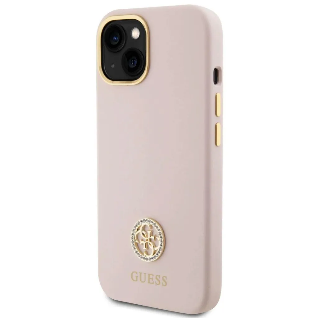 Idea Regalo: Cover Guess iPhone 15 Rosa Silicone 4G Strass Originale