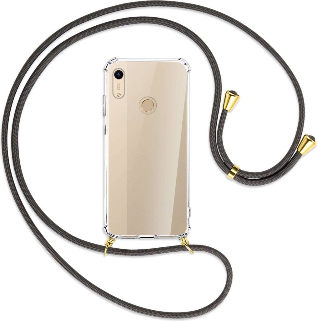Handykette Backcover-Schutzhülle mit Band (Metall goldfarben) für Honor 8A / Huawei Y6s 2019 - dunkelgrau