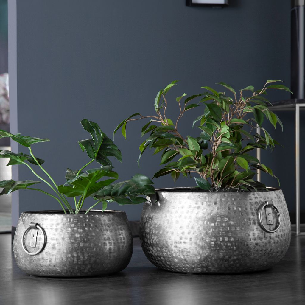 riess-ambiente Schalen 2er Set ORIENT silber Blumentopf im Hammerschlagdesign Übertopf Pflanzgefäß