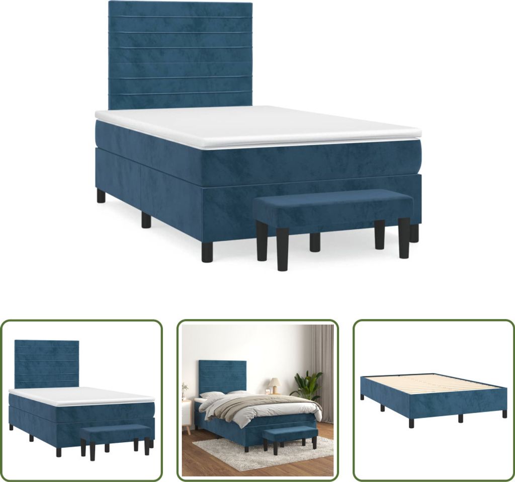 The Living Store Boxspringbett mit Matratze Dunkelblau 120x190 cm Samt