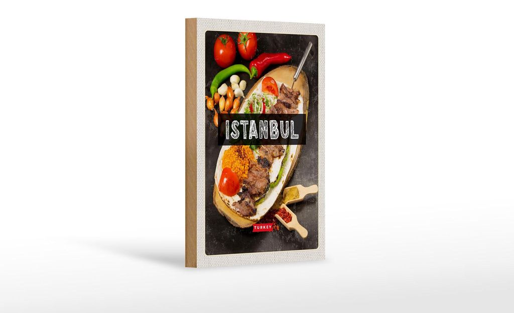 Holzschild Reise 12x18 cm Istanbul Turkey Kebab Fleisch Steak