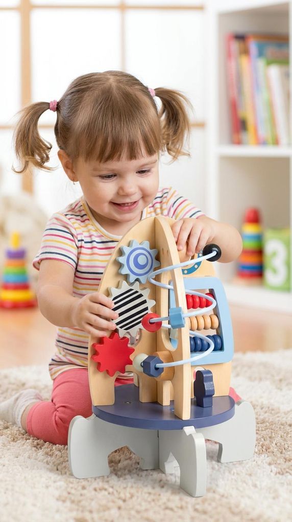 Montessori Holzspielzeug Rakete 5-in-1 – Motorikspielzeug Produktbild 