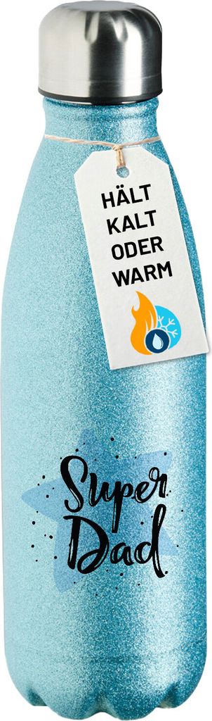 Huuraa Trinkflasche Super Dad Bester Papa 500ml Blue Edelstahl Wasserflasche Trinkflasche Geschenkidee