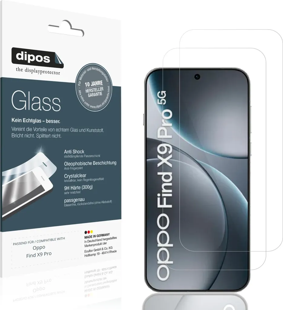 2 Pezzi Pellicola Vetro Flessibile 9H Oppo Find X9 Pro dipos Originale