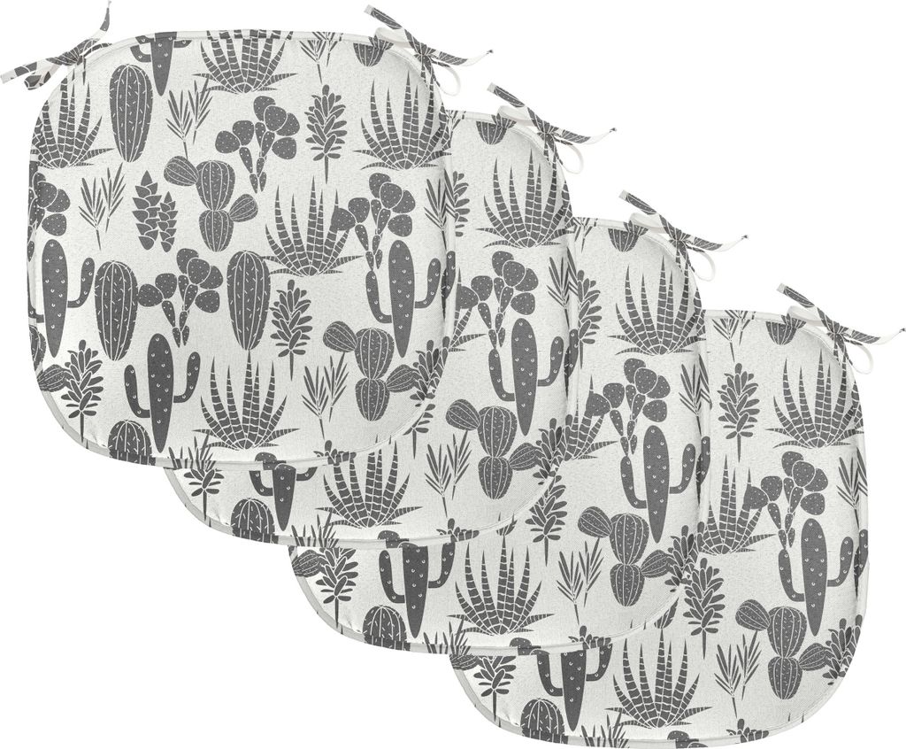 ABAKUHAUS Kaktus Polster für Esszimmerstühle, Cacti Pflanze Graustufen, Dekoratives wasserfestes Kissen mit Riemen für Küchensitze, 40 cm x 40 ...