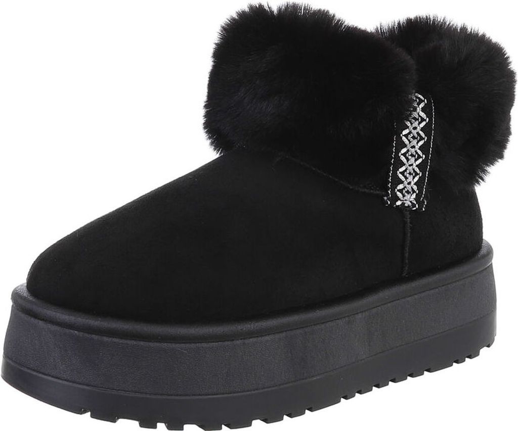Ital-Design Damen Stiefeletten Plateaustiefeletten Warm gefüttert Wildlederoptik Snowboots 87452014 Schwarz Gr. 37