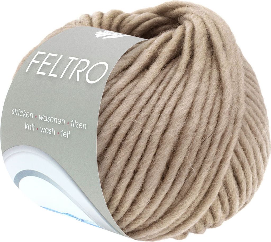 A ball of beige yarn with a label.