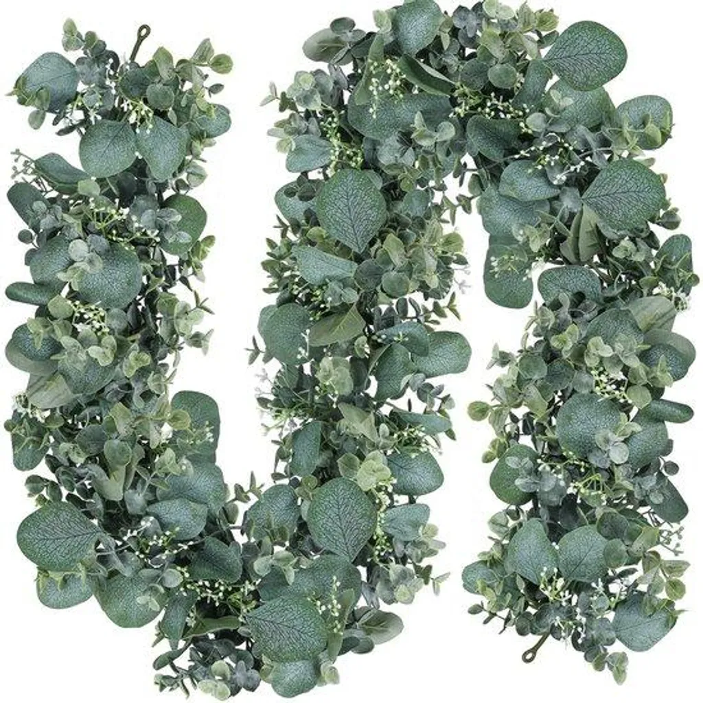 Lot de 2 Guirlandes d'Eucalyptus Artificielles avec Fleurs Blanches