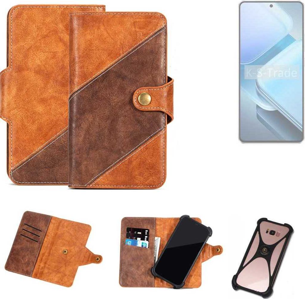 K-S-Trade Handyhülle Schutzhülle Bookstyle Case Wallet-Case kompatibel mit Vivo iQOO Z9 V2361A Cover Klapphülle Kantenschutz Smartphone dunkelbraun
