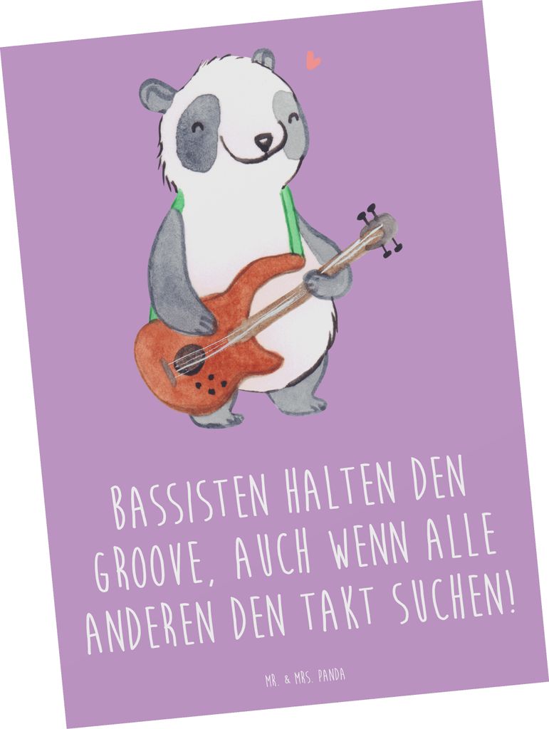 Mr. & Mrs. Panda Postkarte Bassgitarre Groove - Lavendeltraum - Geschenk, Musikliebhaber, Instrument, Lernen, Ansichtskarte, Bassist, Musik, Fotoka...