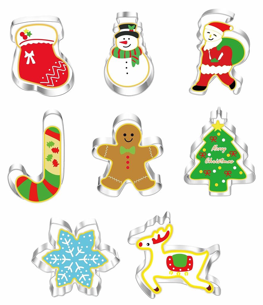 Weihnachtsplätzchenformen, 8er-Set, Edelstahl-Weihnachtsplätzchenformen, Keksformen