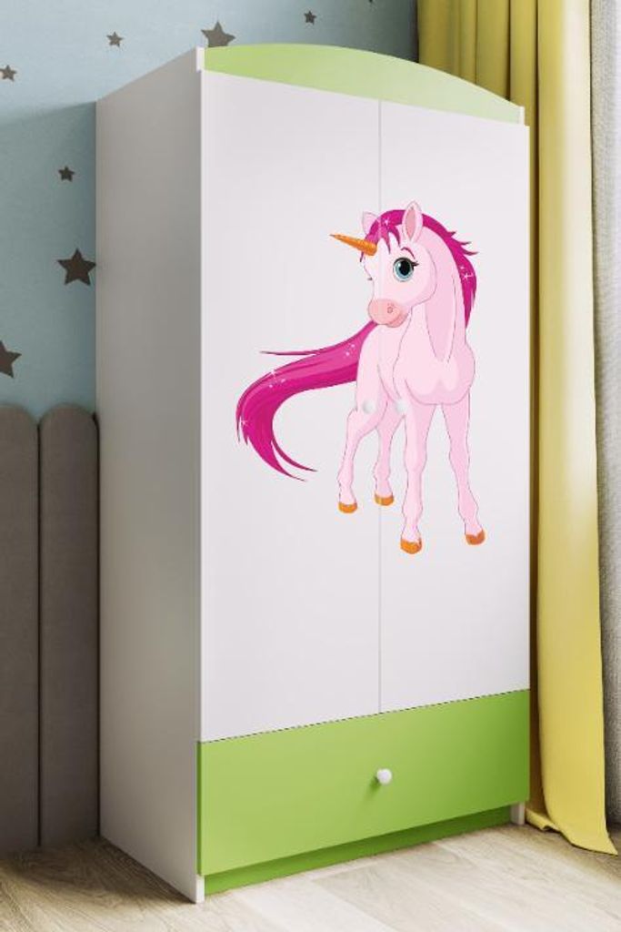 Kinderkleiderschrank Babydreams Drehtürenschrank Kleiderschrank Einhorn Grün