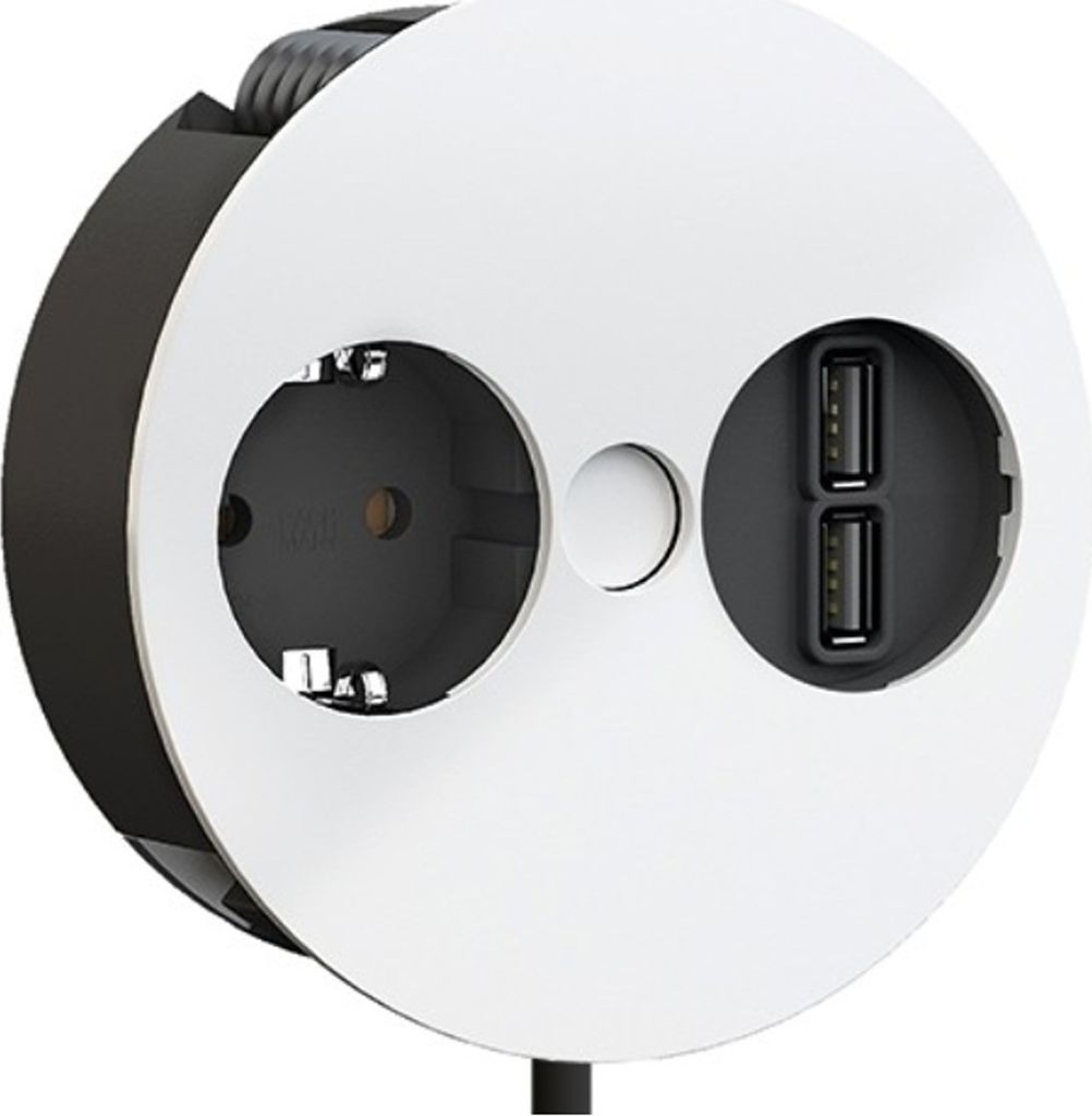 BACHMANN TWIST 1x Schutzkontakt, Aderendhülsen, USB-Charger, Schutzkontaktmontagestecker, weiß, 2 m