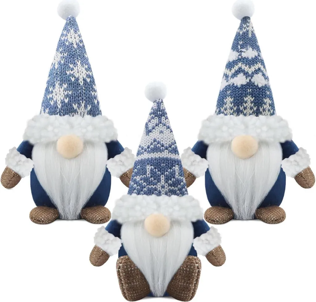 Lot de 3 figurines lutins de Noël bleues artisanales pour décoration