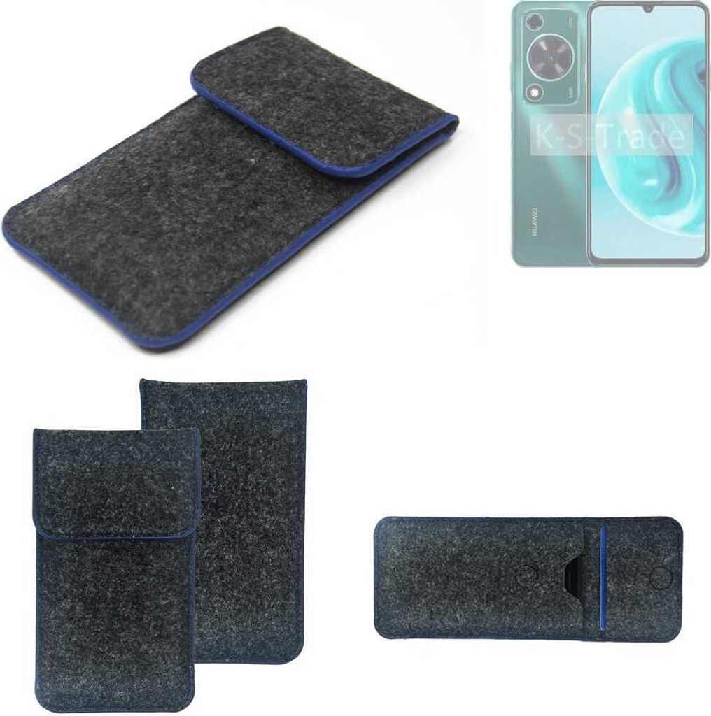 K-S-Trade Handy-Hülle Schutz-Hülle kompatibel mit Huawei Enjoy 70 Pro Filztasche Pouch Tasche Case Sleeve Filzhülle dunkelgrau, blauer Rand