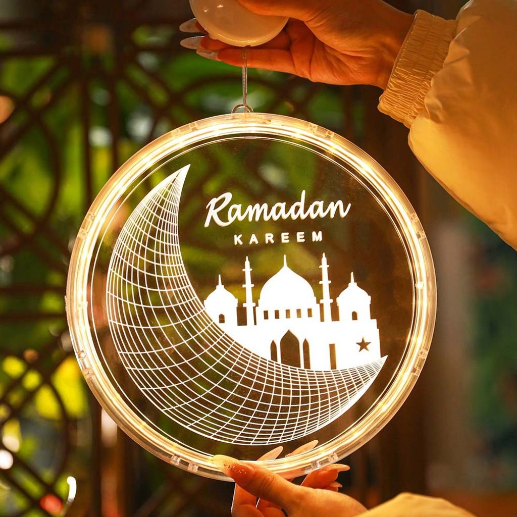 Eid Ramadan Dekorative Fee Licht Schloss Mond Dekorative Fenster Lichter Ornamente Islam Mubarak Dekoration für Party Muslim Lichterkette mit Saug...