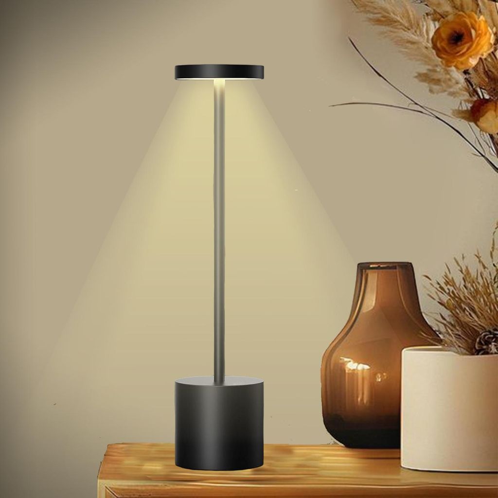 Nachttischlampen, Tischlampe, Stufenlos Dimmbar LED Tischleuchte, Metall Nachttischlampe, AKKU Schreibtischlampe, 3 Lichtfarben, Touch-Funktion, f...
