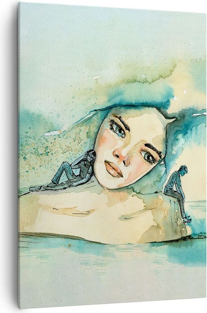 Bild auf Leinwand - Leinwandbild - Einteilig - Aquarell Frau Emotionen - 70x100cm - Wand Bild - Wanddeko - Wandbilder - Leinwanddruck - Wanddekorat...