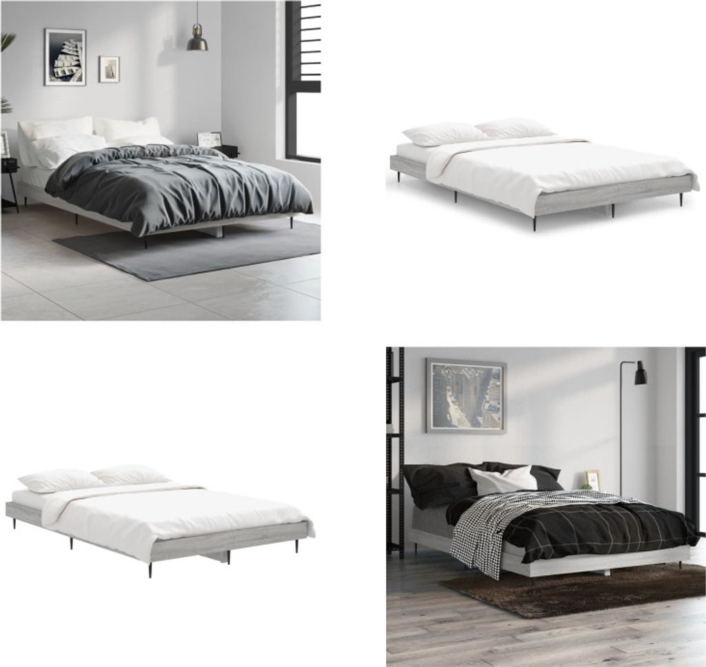 vidaXL Bettgestell Grau Sonoma 120x190 cm Holzwerkstoff - Bettgestell - Bettgestelle - Bettrahmen - Bett