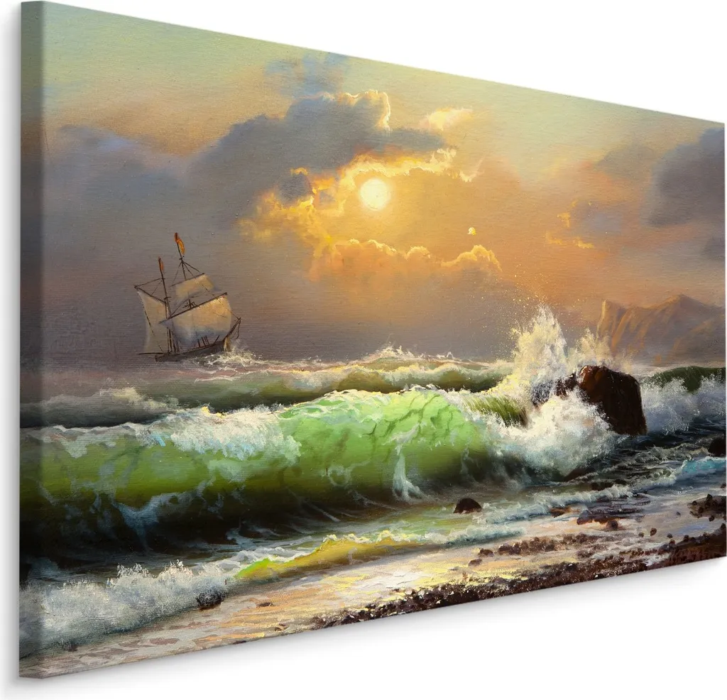 Quadro Grande 90x60 cm Mare e Nave - Tela Canvas Stampa XXL