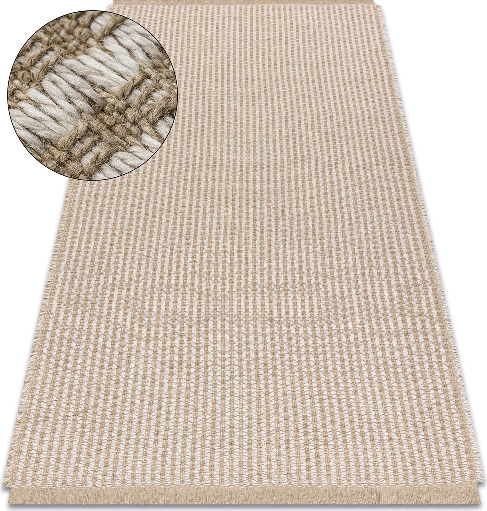 Teppich JUTE 3650 creme / beige Linien - Jute, flachgewebt, Fransen beige 160x220 cm