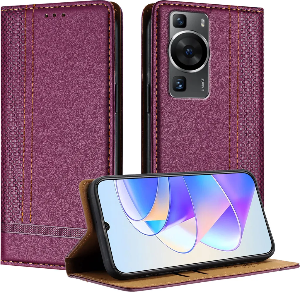 Custodia Huawei P60 Pro Pelle Viola con Supporto | Cover Elegante Premium