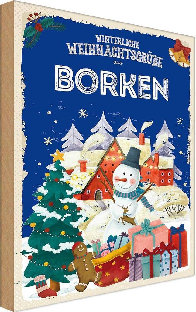 vianmo Holzschild 18x12 cm Weihnachtsgrüße aus BORKEN Weihnachten