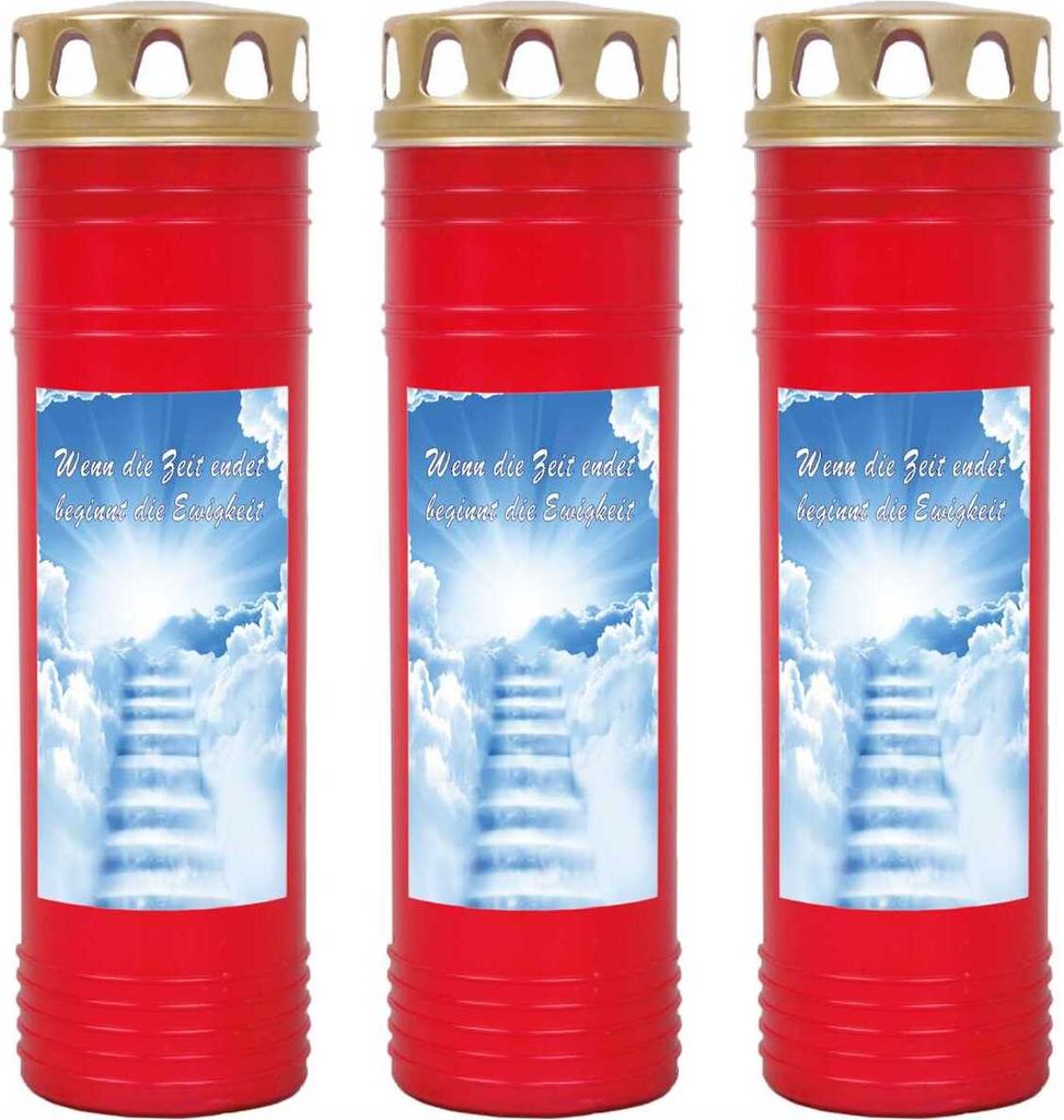 Grabkerze Rot 3er Pack, Brenndauer: 170 Stunden ( je Kerze ), Motiv: Treppe