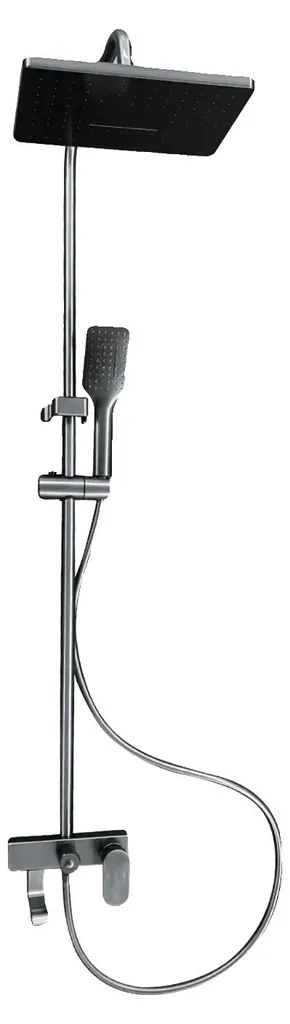 Système de douche complet argent avec douchette et tête de pluie ronde