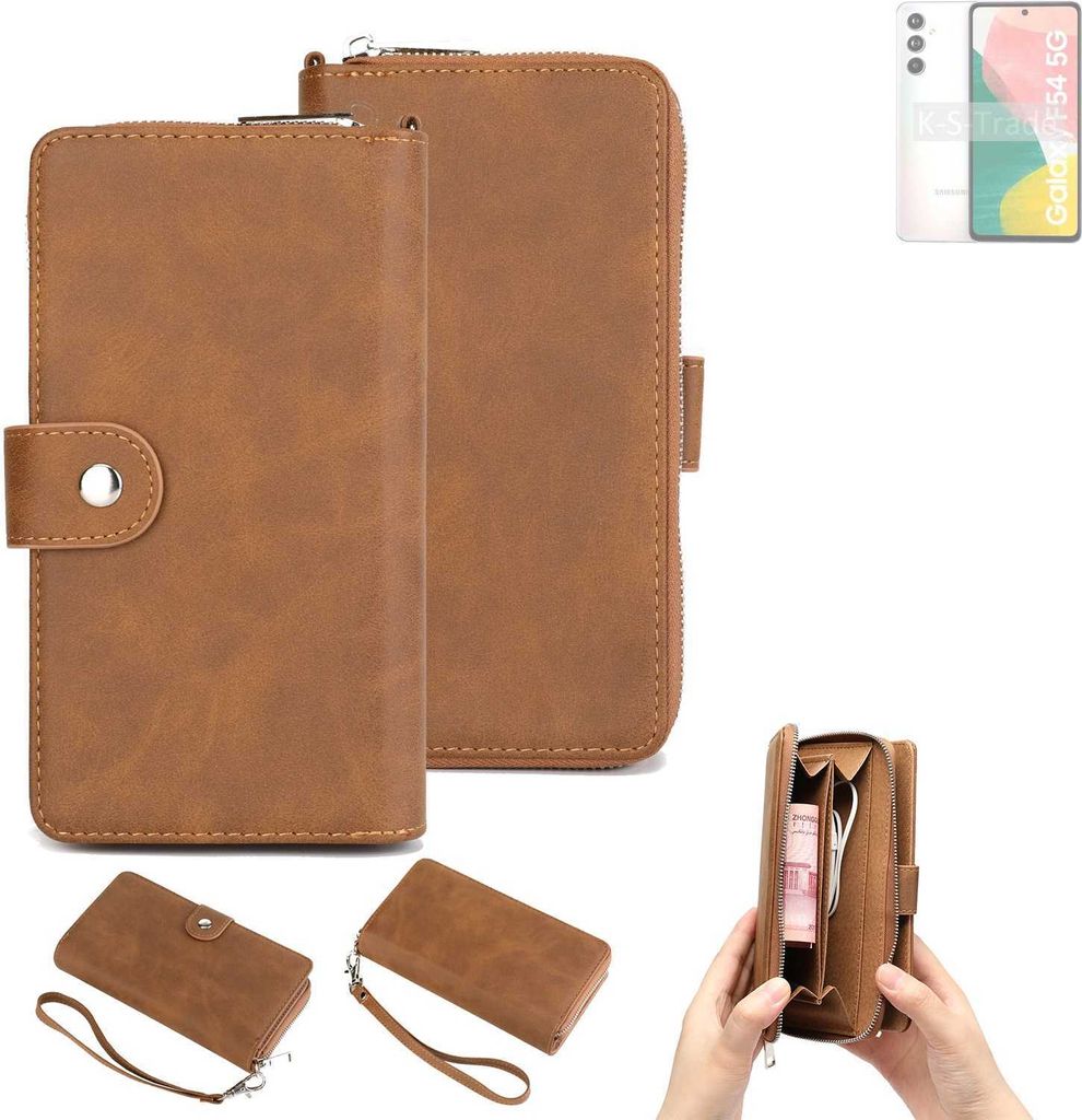 K-S-Trade Handyhülle Schutzhülle kompatibel mit Samsung Galaxy F54 5G & Portemonnee Tasche Handytasche Case Etui Geldbörse Wallet braun (1x)