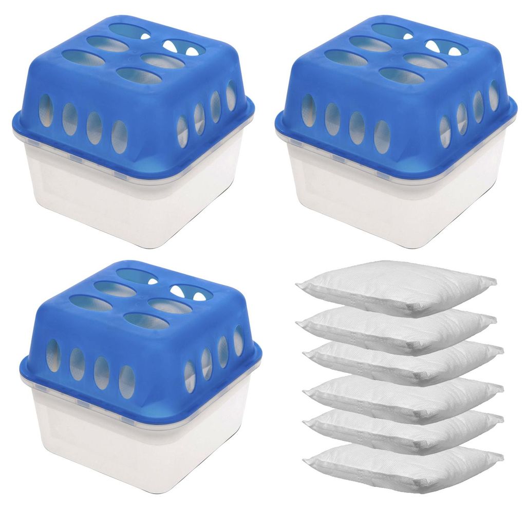 3 Stück Innenraum Raumentfeuchter Luftentfeuchter + 6 x Granulat 400g