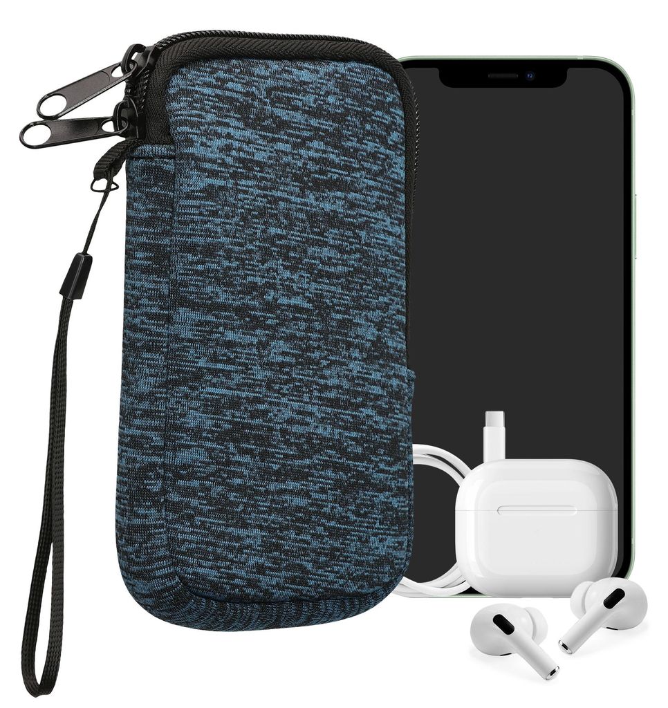 kwmobile Handytasche für Smartphones M - 5,5" - Neopren Handy Hülle Deep Ocean Schwarz - Handy Tasche 15,2 x 8,3 cm Innenmaße