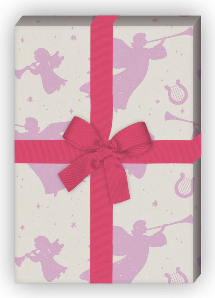 Grunge Retro Weihnachtspapier mit Engeln und Harfen, rosa - G11640, 32 x 48cm