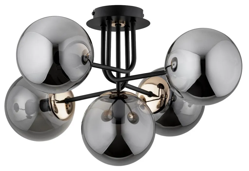 Plafonnier BOSS Alfa noir-or antique et verre fumé 5xE14 65cm